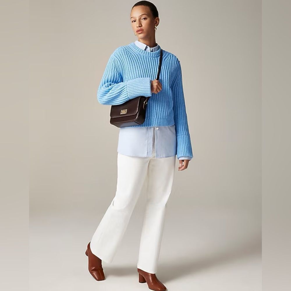 NWT J CREW Heritage cotton fisherman crewneck sweater in blue - Picture 2 of 6